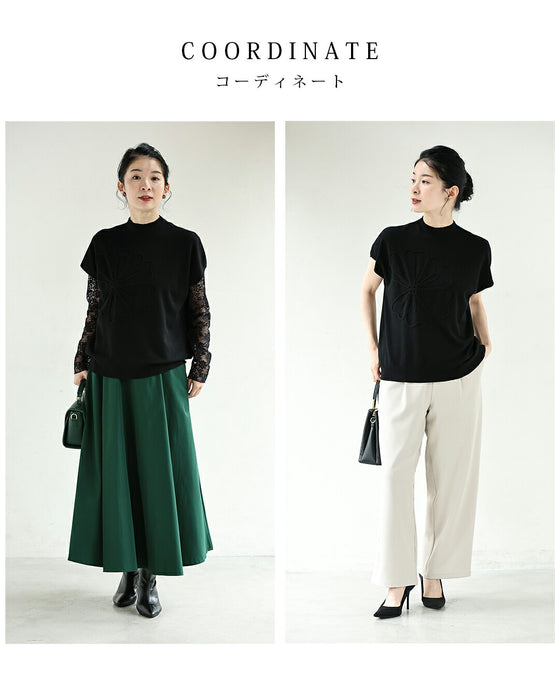 立体花のなめらかニットトップス