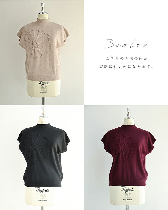 立体花のなめらかニットトップス