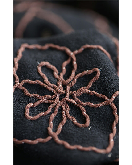花格子刺繍スエード調ロングスカート