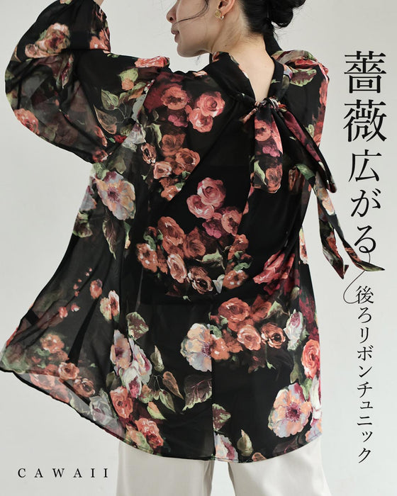 薔薇広がる絵画のようなシアーチュニック