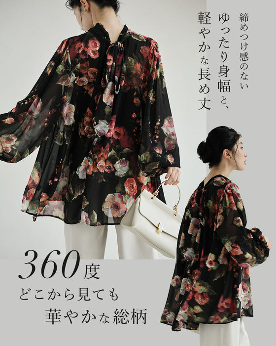 薔薇広がる絵画のようなシアーチュニック