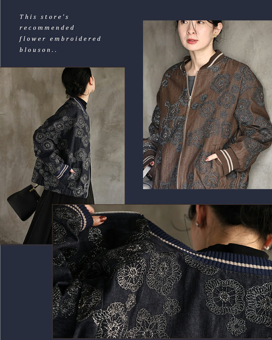 花刺繡 デニムブルゾン