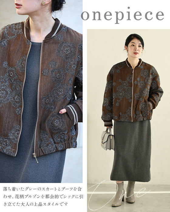 花刺繡 デニムブルゾン