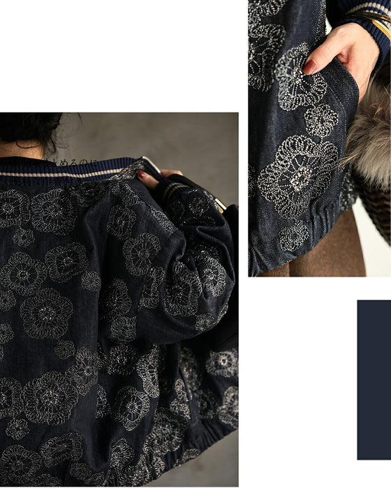 花刺繡 デニムブルゾン