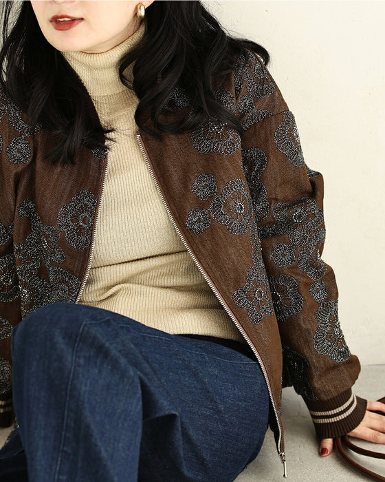 花刺繡 デニムブルゾン