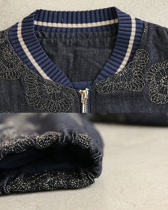 花刺繡 デニムブルゾン