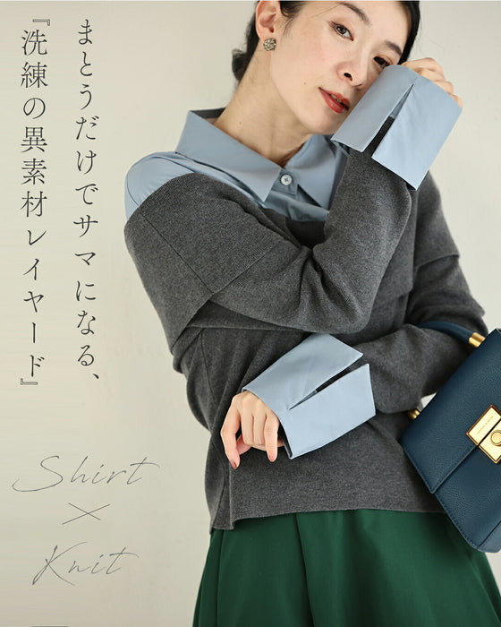 シャツ重ね着風プルオーバートップス