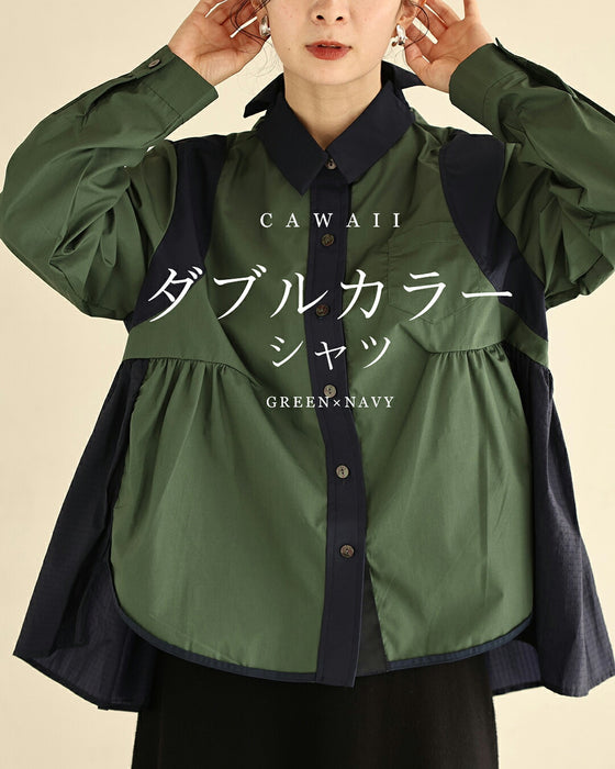 ダブルカラーフレアシャツトップス