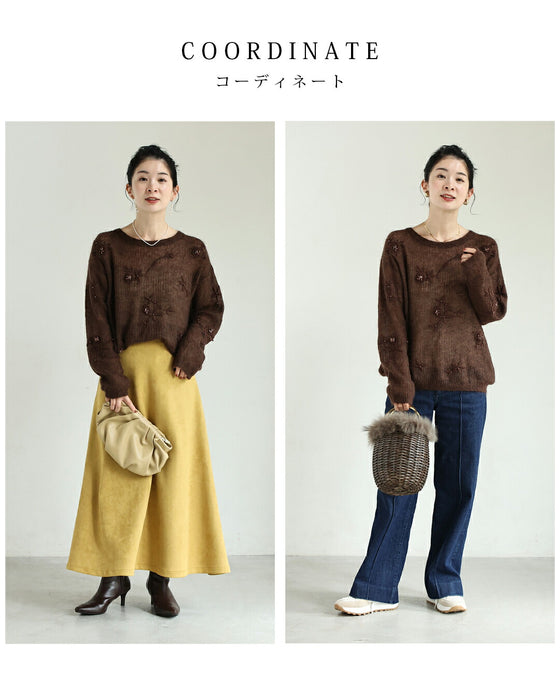 キラキラビジューの花刺繍モヘア風ニット