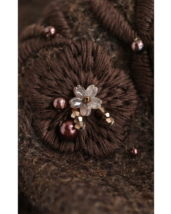 キラキラビジューの花刺繍モヘア風ニット