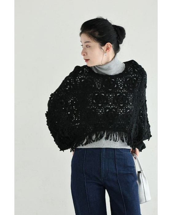 フリンジ流れるクロシェ編みトップス