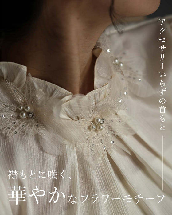 花コサージュネックブラウストップス