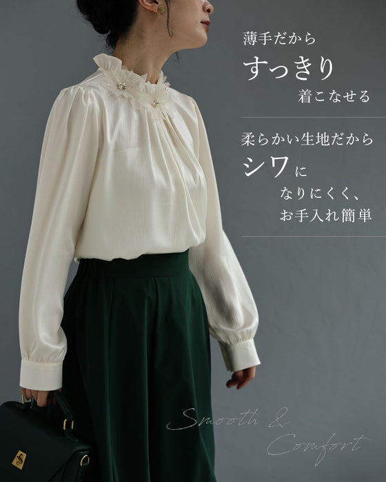 花コサージュネックブラウストップス
