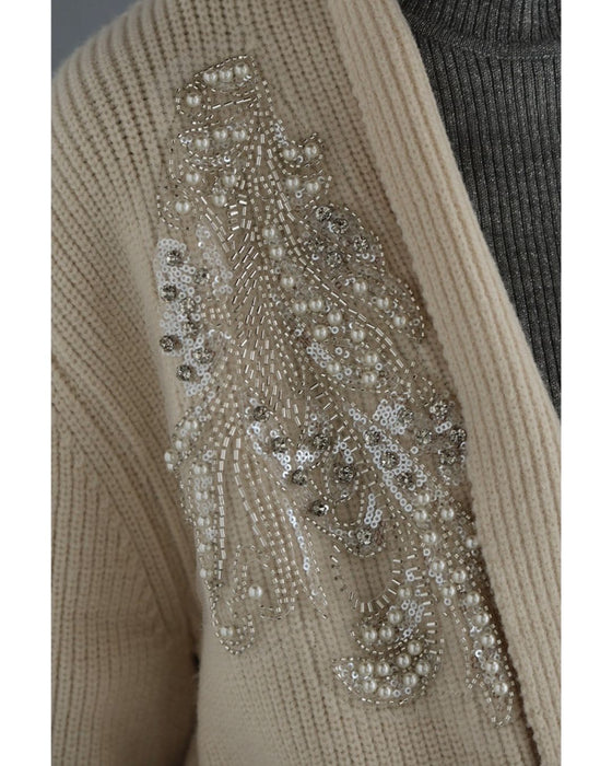 ビジュー刺繍の羽モチーフカーディガン
