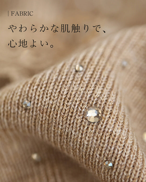 レースの花コサージュニットトップス