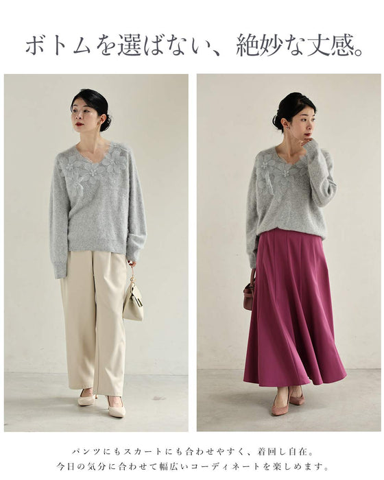 花咲くデコレーションレースモヘア風ニット