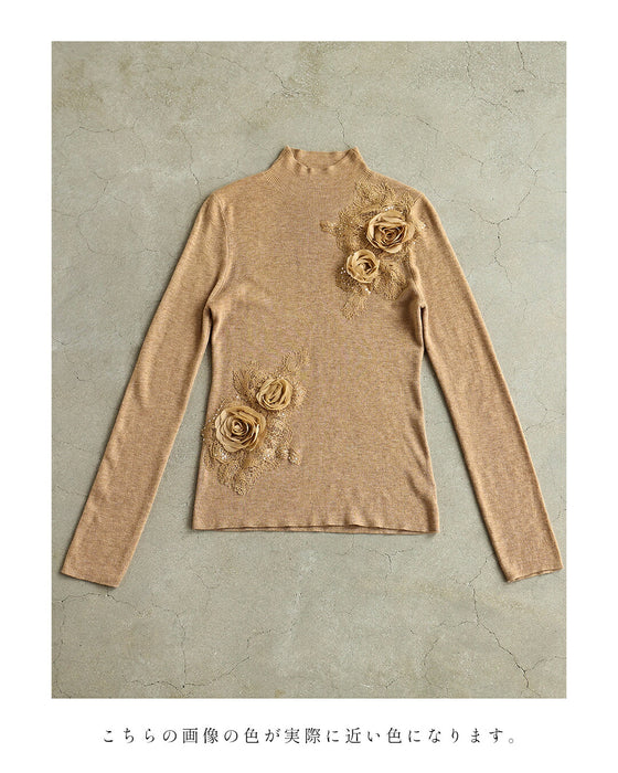 薔薇コサージュニットカットソートップス