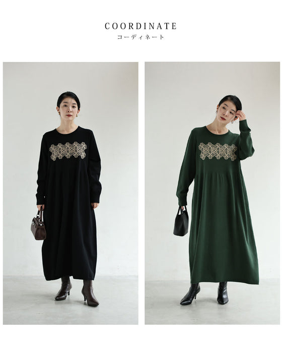 クローバーレース刺繍ロングワンピース