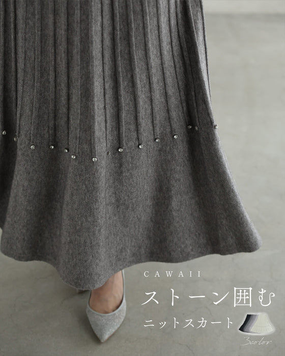 ストーン囲むラインニットロングスカート