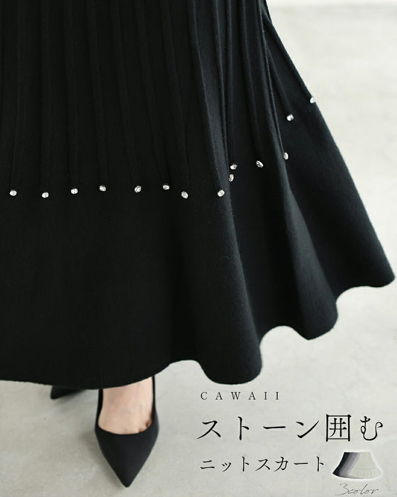 ストーン囲むラインニットロングスカート