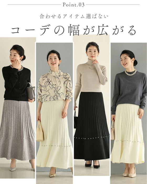 ストーン囲むラインニットロングスカート