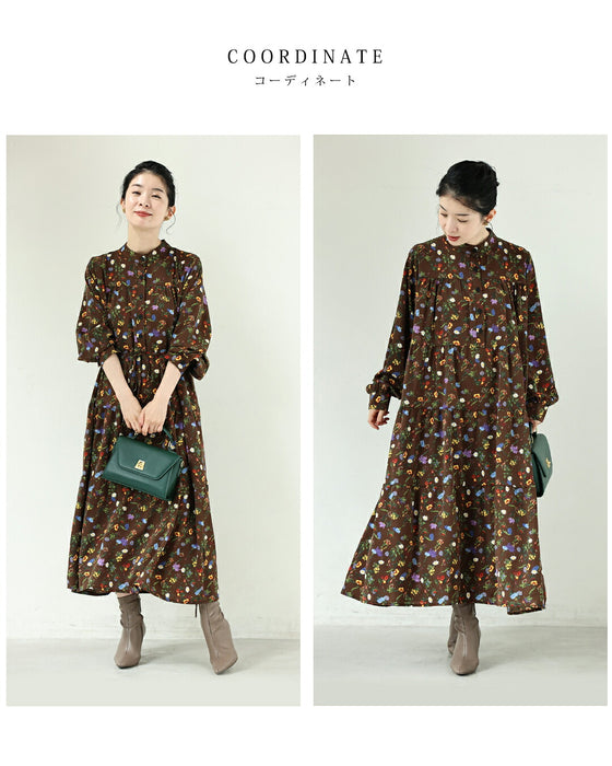 季節を彩る花畑ロングワンピース（紐ベルト付き）