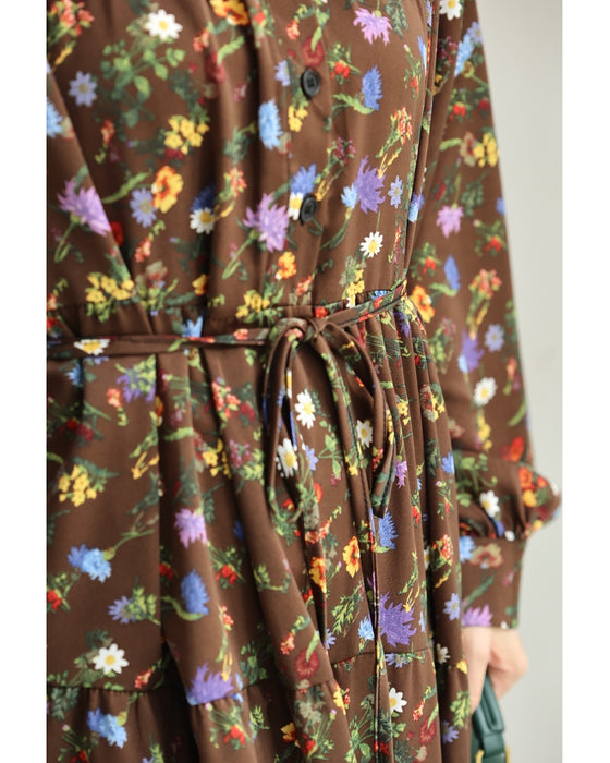 季節を彩る花畑ロングワンピース（紐ベルト付き）