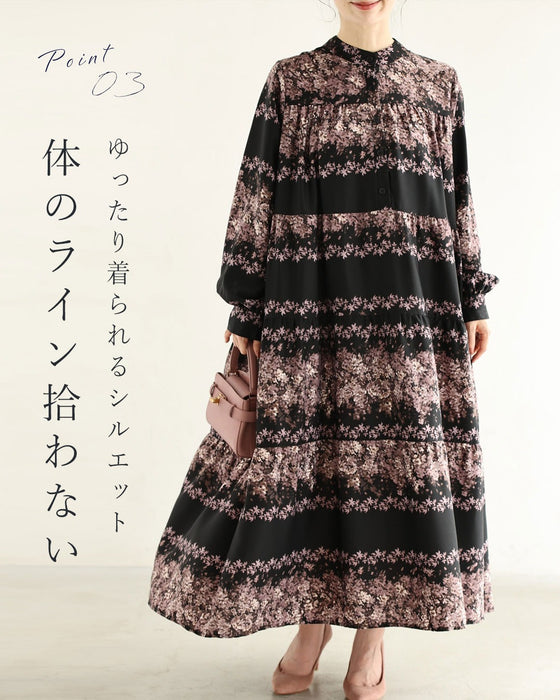 夜桜ロングワンピース（紐ベルト付き）