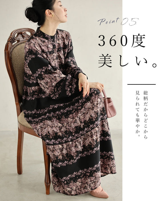 夜桜ロングワンピース（紐ベルト付き）