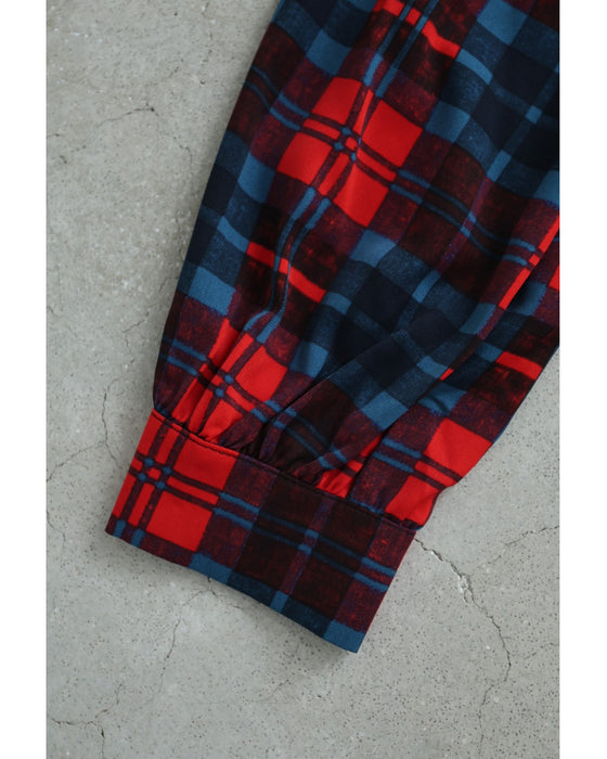 秋を色付けるバイカラーチェックロングワンピース（紐ベルト付き）