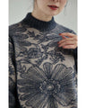 ふわふわシャギーの花画ニットトップス
