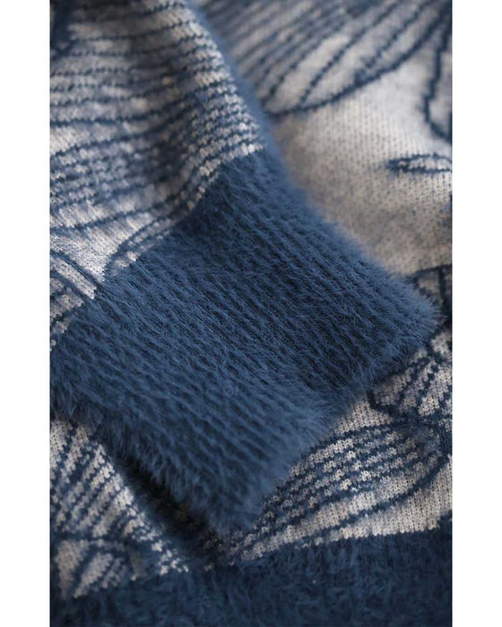 ふわふわシャギーの花画ニットトップス