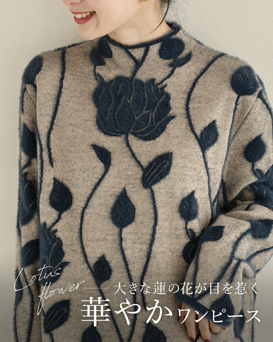 蓮華ニットミディアムワンピース