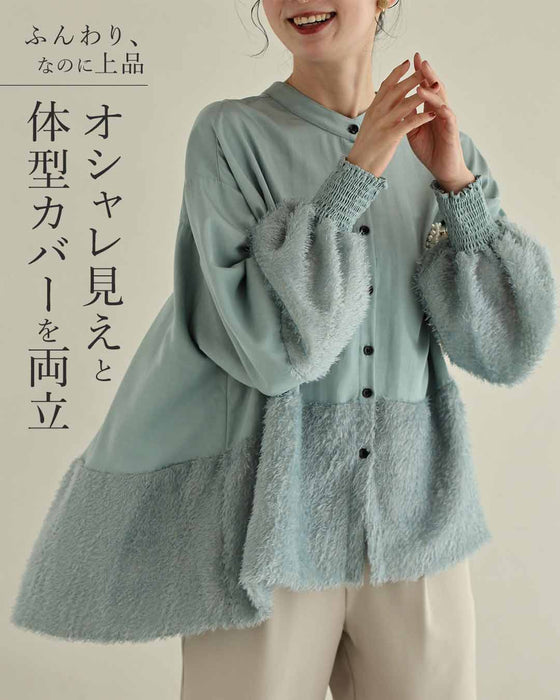 ふわふわシャギーのポワン袖ブラウストップス