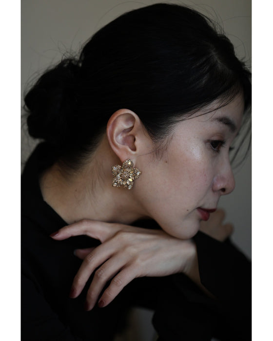 【返品・交換不可】琥珀色の花ピアス