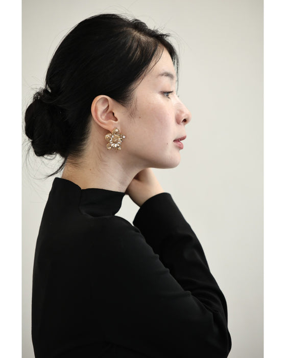 【返品・交換不可】琥珀色の花ピアス