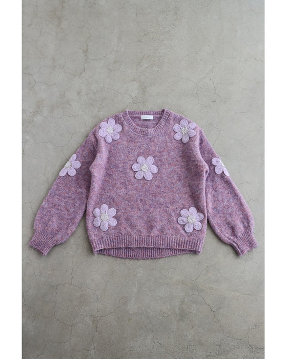 花ワッペンニットプルオーバートップス