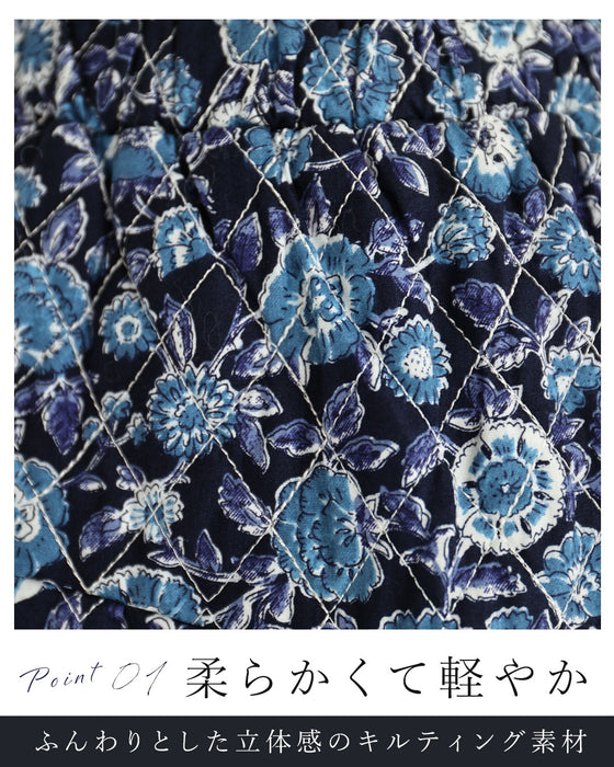 青の花キルトミディアムスカート