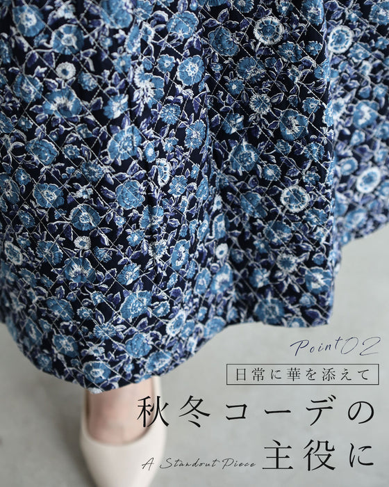 青の花キルトミディアムスカート