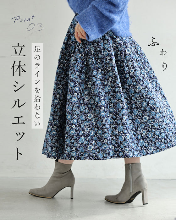 青の花キルトミディアムスカート