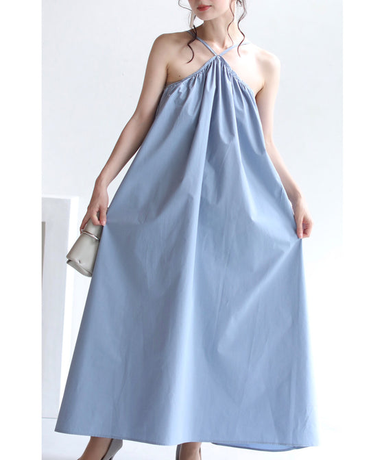 【アウトレット返品交換不可】胸元クロスのハングデザインロングワンピース