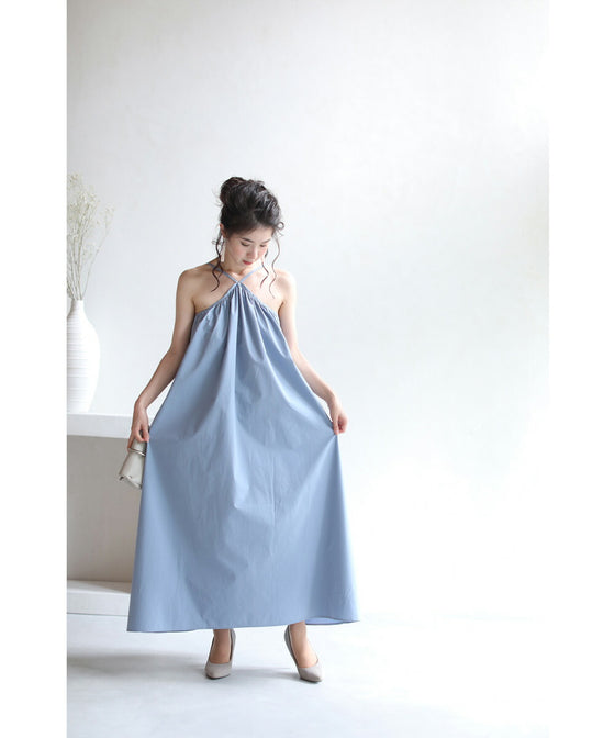 【アウトレット返品交換不可】胸元クロスのハングデザインロングワンピース