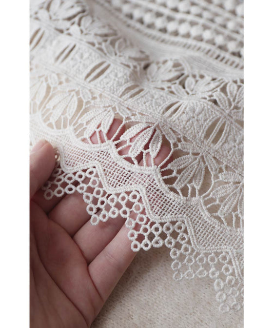 【アウトレット返品交換不可】美しいはしごレースのボートネックニットトップス