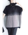 Two-tone square silhouette knit top with lace
