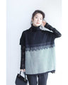 Two-tone square silhouette knit top with lace