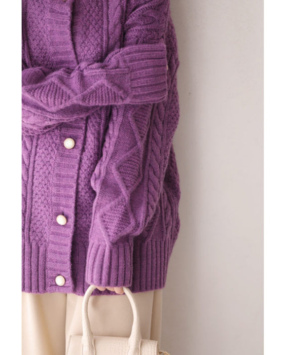 【セール商品返品交換不可】ゆったり厚手ケーブルニットカーディガントップス
