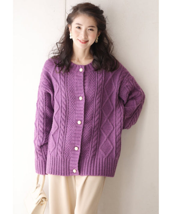 【セール商品返品交換不可】ゆったり厚手ケーブルニットカーディガントップス