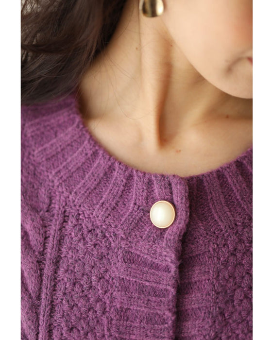 【セール商品返品交換不可】ゆったり厚手ケーブルニットカーディガントップス