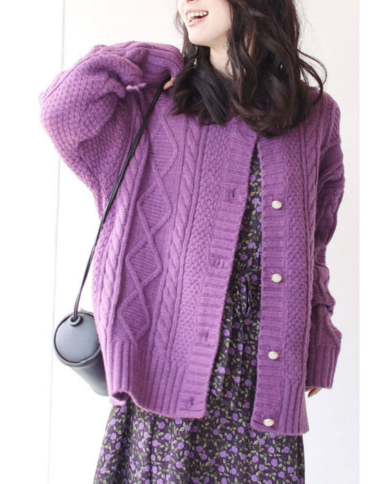 【セール商品返品交換不可】ゆったり厚手ケーブルニットカーディガントップス