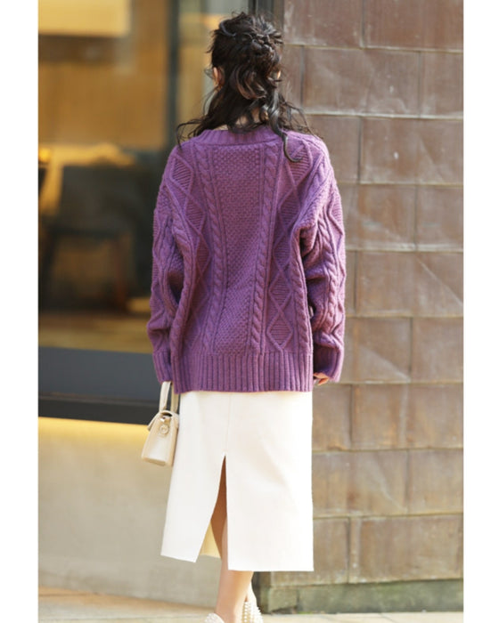 【セール商品返品交換不可】ゆったり厚手ケーブルニットカーディガントップス